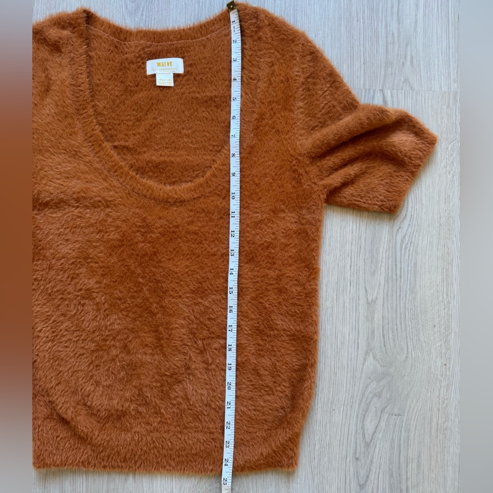 Anthropologie Maeve Eyelash Scoop Neck Rust Fuzzy Sweater Top Size M Medium - Picture 6 of 9